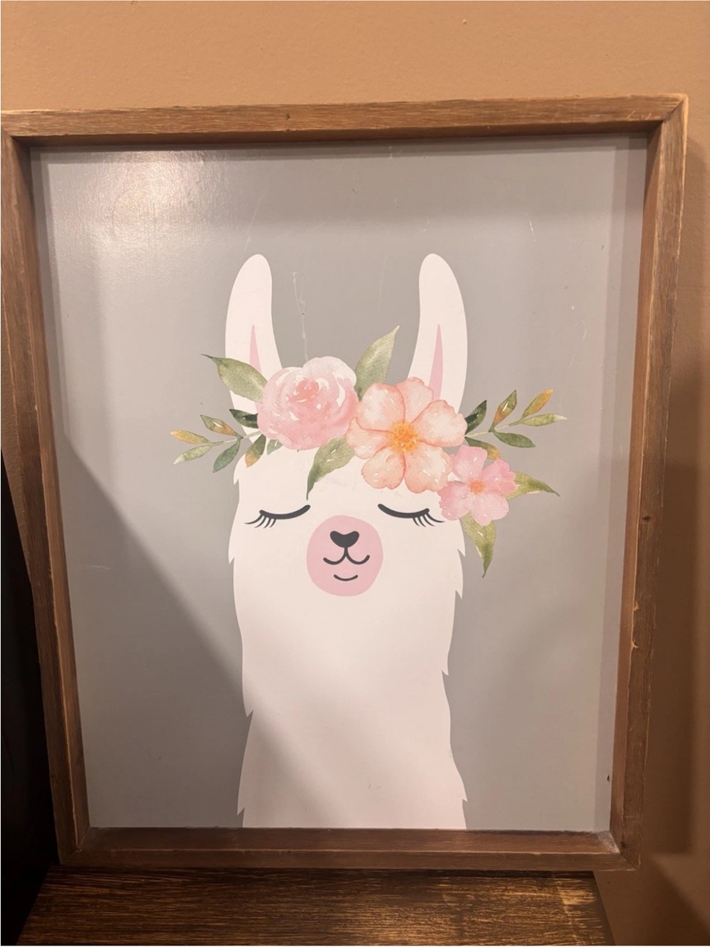 Hobby Lobby White Llama Wall Art with Pink Floral Crown
